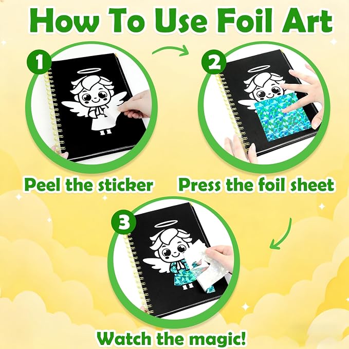 FUNNYB&G Foil Art Craft Kit for Kids, Sparkly Birthday Gift Toy for Kids | No Mess, Kids Ages 4-10 Create Sparkling Artwork, A Creative Gift for Birthdays, Holidays, Travel Activities,Screen-Free Fun
