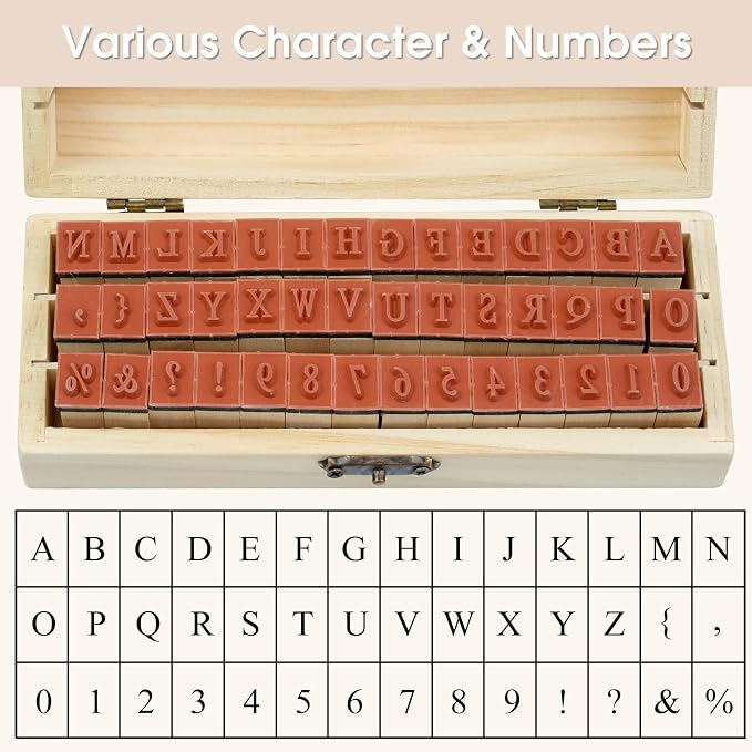 42 Pcs Letter Stamps, Rubber Alphabet Stamps for Scrapbooking | Small Wooden Scrapbooking Stamps Number and Symbol Stamp Set for DIY Crafts, Card Making, Scrapbook Supplies