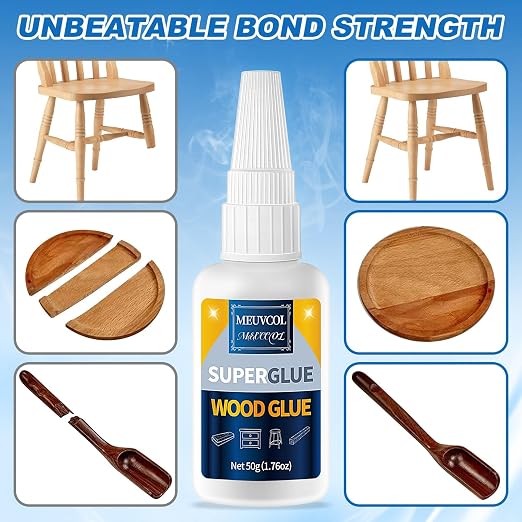 Meuvcol Extra Strong Wood Glue, 100g Fast Drying Clear Wood Adhesive for DIY Crafts, Heavy Duty Furniture Repair & Garden Projects