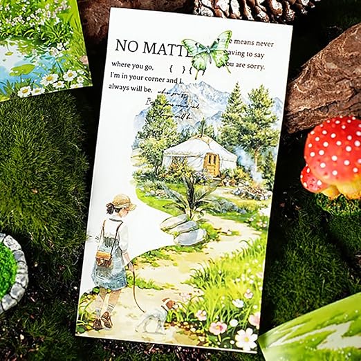 4 Rolls Grassland Lawn PET Tape Stickers for Journaling Scrapbook Washitape Flower Grass Pebble Path PET Washi Tape Set Green Plants Landscape Decorative Washi Tapes Scrapbooking Journal Supplies