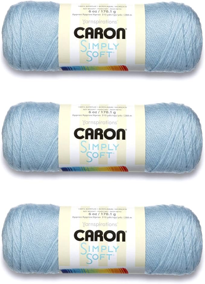 Caron Simply Soft Yarn for Crocheting & Knitting, Soft Blue, 3-Pack | #4 Worsted Medium, Soft 100% Acrylic Yarn for Crochet, Knitting, Blankets and Crafts, 315 Yards, 170.1g/6oz per skein