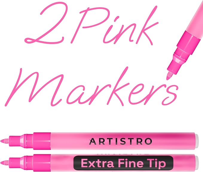 ARTISTRO Pink Acrylic Paint Markers - 0.7mm Extra Fine-Tip - Set of 2