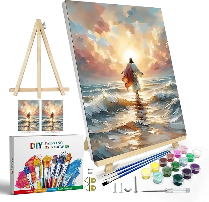 Jesus Paint by Numbers Kit for Adults Framed Canvas, with Wooden Easel