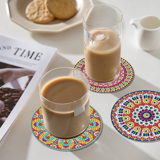 Vcekract 6 Pcs Mandala Diamond Art Coasters Kit for Adults | Diamond Painting Coasters with Holder & Protective Backing, Diamond Art Adult Crafts for Table Home Decoration