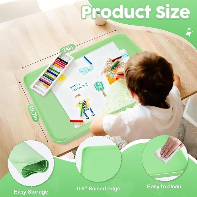 Large Silicone Mat for Crafts, 24"X19.7" Art Mat with Raised Edges for Clay, Resin, Slime, Jewelry-Making Table Protection Heat-Resistant Paint Mats, Green