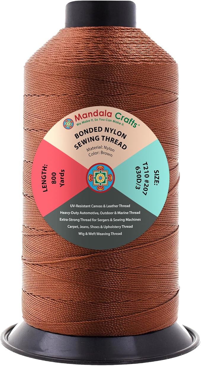 Mandala Crafts Size 207 630D T210 Brown Bonded Nylon Thread, 800 YDs