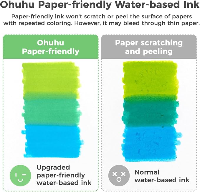 Ohuhu Adult Coloring Book Markers Paper-friendly Water-Based 60 Colors-Pupe