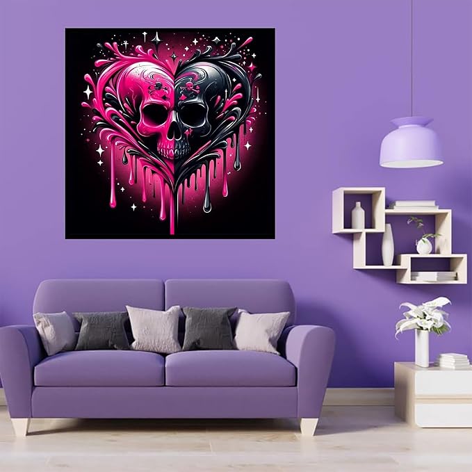 Square Drills Diamond Painting Kits, Skull Diamond Art Square 12x12in | Skull Diamond Painting Kit Square Drill, 5D Heart Diamond Art Square Drills Kits for Aldults Home Decor Gifts