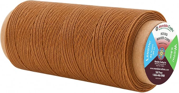 Mandala Crafts 80M 0.8mm Tan Round Waxed Thread for Leather Sewing
