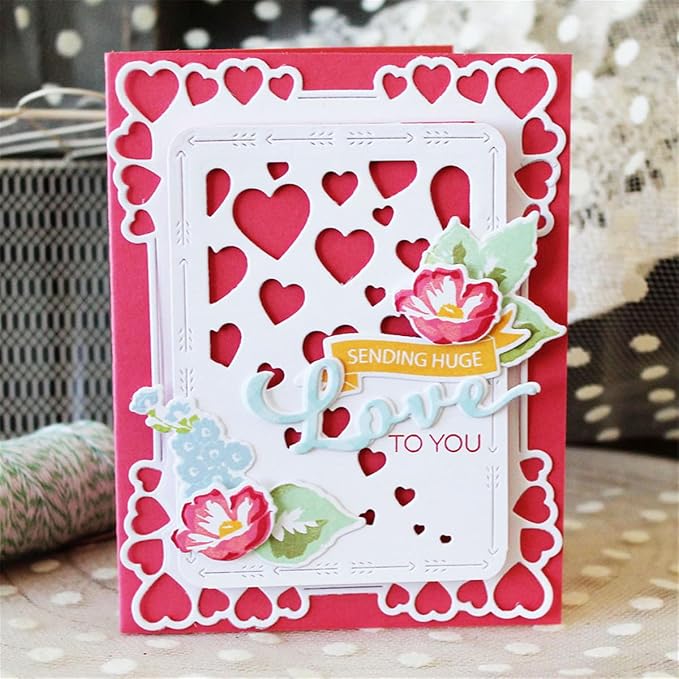 Cutting Dies 3D Background Frame Metal Stencils Scrapbooking Tools DIY Craft Carbon Steel Embossing Template for Paper Card Making Album Arts Supplies (Frame 9-heart 10.5x13.3cm)