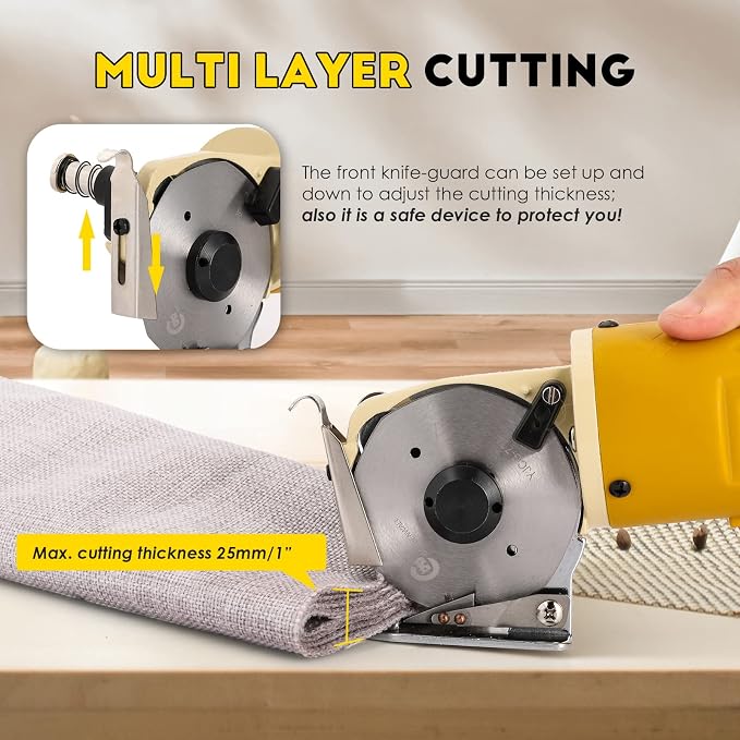 Electric Rotary Fabric Carpet Cutter heavy duty 1"Cutting Thickness 110V | for Cloth Fabric Leather and Carpet, Comes with Replacement Blade, Sharpening Stone