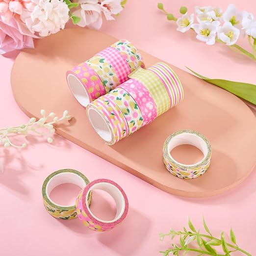 12 Rolls Lemon Washi Scrapbook Tape 15mm Pink Yellow Decorative Bible Tape Set Pack Aesthetic Colored Tapes Rolls Stickers for Crafts DIY Scrapbook Study Journaling Planner Supplies