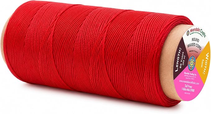 Mandala Crafts 50M 1mm Red Round Waxed Thread for Leather Sewing