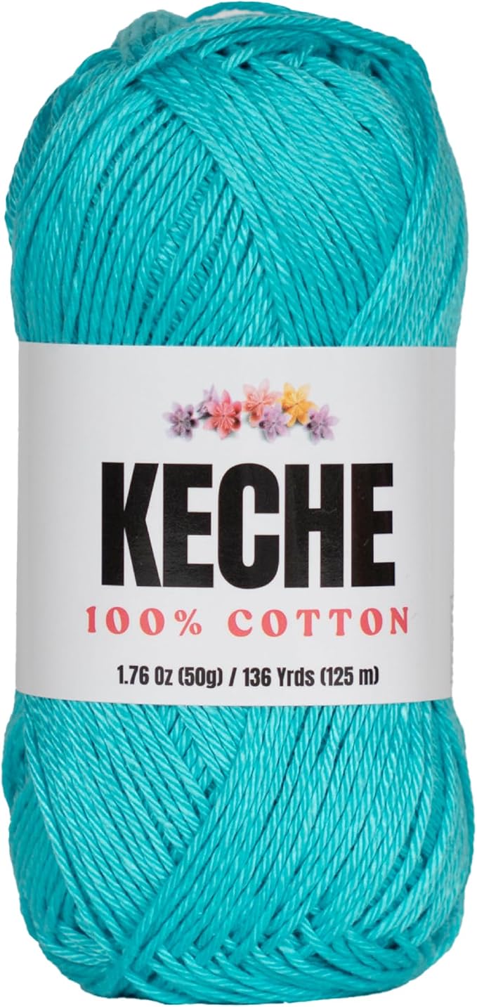 Cotton Yarn - 100% Cotton Yarn for Crocheting and Knitting, Mercerized Cotton Amigurumi Yarn Fine-Sport 2 1.76 oz (50g) / 136 Yrds (125 m) - Turquoise