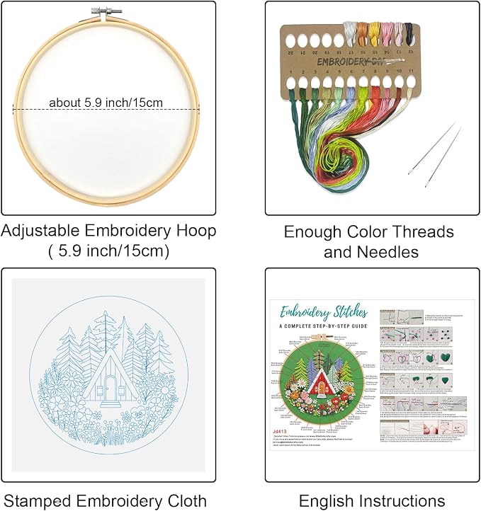 Louise Maelys Garden House Embroidery Kit for Beginners Forest DIY | Bring Nature Home with Cross Stitch Kits. Complete Needlepoint Kit for Adults to Enjoy Relaxing Crafts, Gifts and Decor