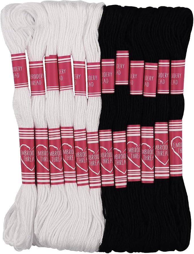 Friendship Bracelet String 12 Skeins, Embroidery Floss Cross Stitch Embroidery Thread Floss Bracelet Making Yarn, Craft Floss (Black and White)