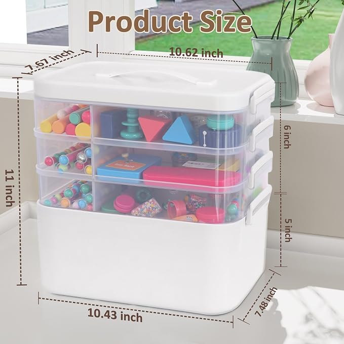 Gifhomfix 4-Layer Plastic Craft Organizers and Storage Box with Removable Trays, Storage Containers with lids and Handle, Art Supply Storage Organizer for Organizing Bead, Sewing, Tool