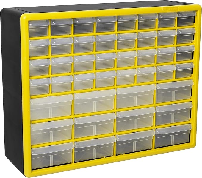 Akro-Mils 44-Drawer Plastic Storage Cabinet, 20"W x 6"D x 16"H, Yellow | Plastic Cabinet w/ Drawers for Garage Organization, Beads, Building Bricks Storage, Teacher Toolbox, Makeup Organizer, 10144