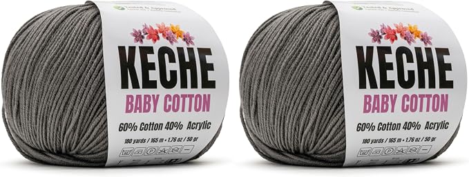 Keche Baby Cotton, 60% Cotton 40% Acrylic Yarn, Soft Cotton Yarn for Crochet and Knitting, Amigurumi Yarn 4 Skeins/Balls [1.76 Oz (50g) / 180 Yrds (165m)] x 2 Dark Grey