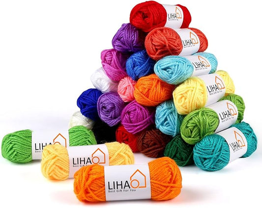 LIHAO 24 Acrylic Yarn Skeins for Knitting Mini Yarn Assorted Colors | 100% Acrylic, 24 Assorted Colors, 15g Mini Skeins, Crochet Crafts, DIY Projects