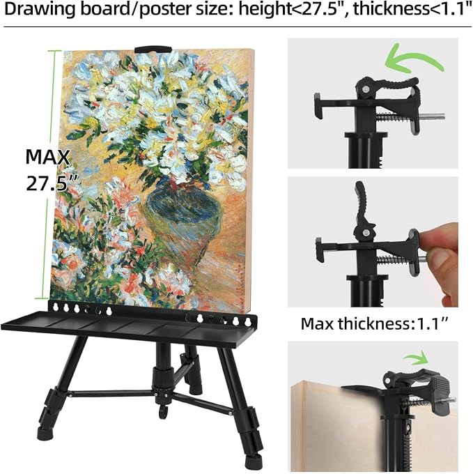 Artist Easel Stand Painting Stand Art Easel, 20" to 61" Art Easel for Painting Canvase & Displaying, Aluminum Adjustable Height Display Tripod with Portable Bag/Folding Keg/Apron.(Black)