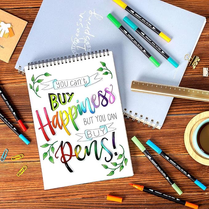 Dual Brush Art Marker Pens, 60 Colors Markers for Adult Coloring Books | No Bleeding Quick-Drying Pens, Fineliner & Brush Pen for Journaling, Calligraphy, Drawing, Sketching