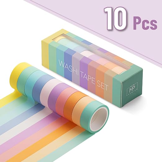 Mr. Pen- Washi Tape Set, 10 Rolls, 5.5 Yards/Roll, Washi Tape for Scrapbook | Arts, Crafts, Journals and Planners, Pastel Harmony