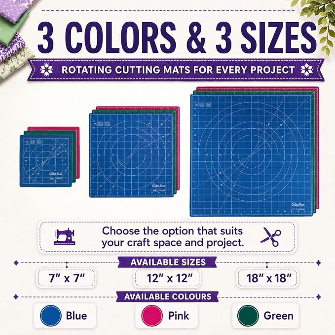 The Quilted Bear 12" x 12" Rotating Self-Healing Cutting Mat, Blue