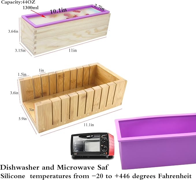 2 PCS Silicone soap molds -1 PCS Soap Cutting Tool Set Wooden Bamboo