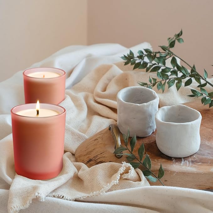 SHOWIN Thick Candle Jars for Making Candles 16 Pcs, 7 OZ Empty Jars with Wood Lids for Candle Making, Sample Container, Frosted Pink