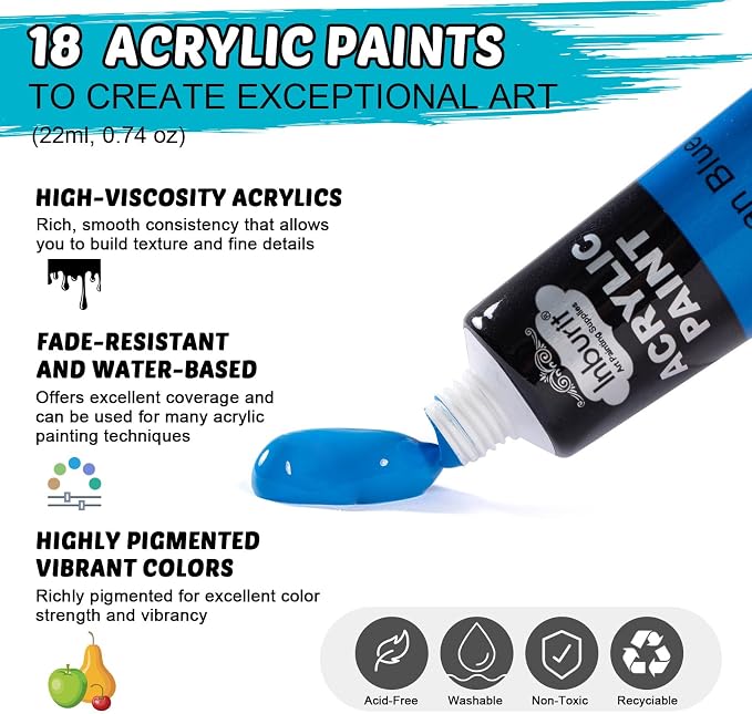 Inburit Acrylic Paint Set for Kids & Adults, Art Supplies Kit with Canvas