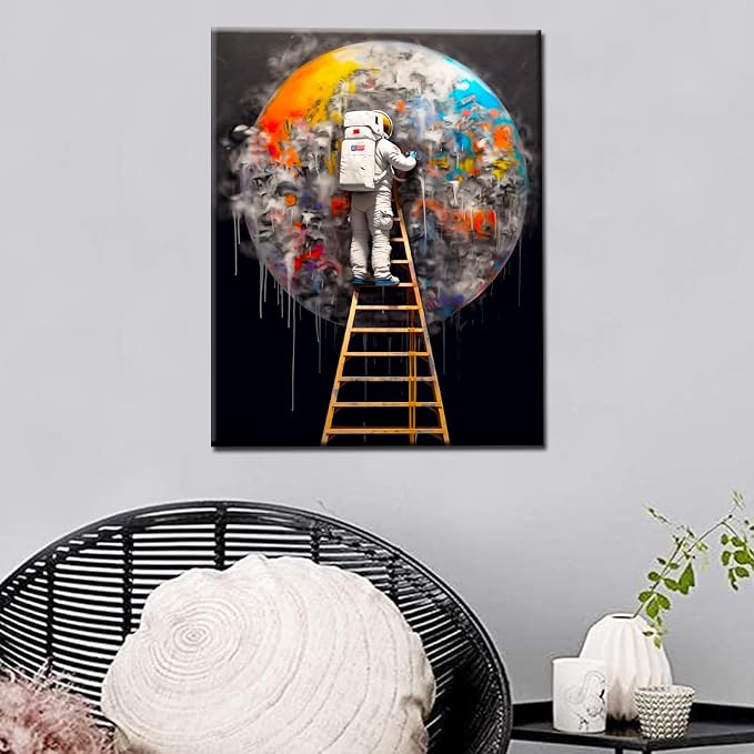 DIY Paint by Numbers for Adults Astronaut Painting DIY Digital Oil Painting Acrylic Paint Outer Space Graffiti Painting Kits Canvas Wall Art Astronaut Graffiti Room Decor 16x20 Inch（DIY Frame ）