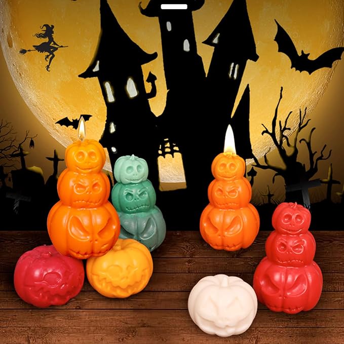 Pumpkin Candle Molds, 3-Layer Grimace Pumpkin Halloween Candle Molds | 3D Pumpkin Silicone Mold for Candle Making, Epoxy Resin Casting, Aromatherapy Wax, Soap, Crafts Gift Home Decor