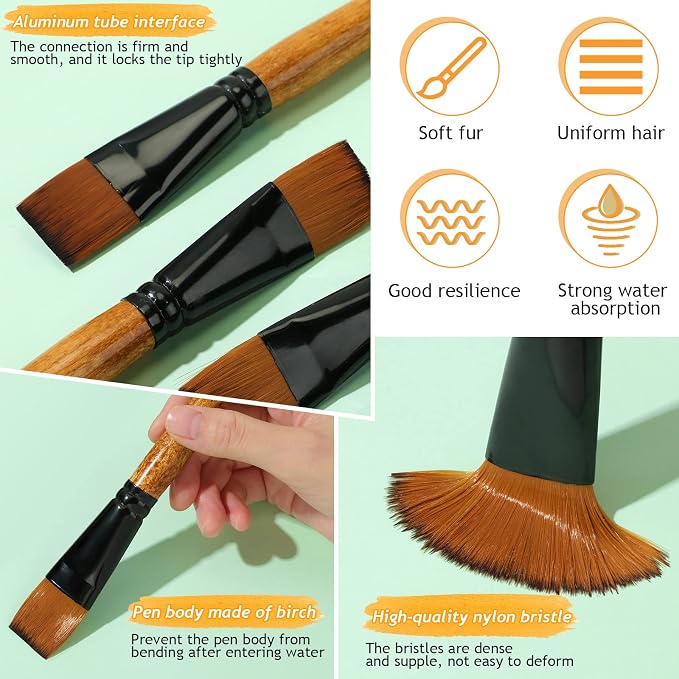 Meanplan 6 Pcs Flat Paint Brushes Bulk 1 Inch Paint Brushes for Acrylic Painting Watercolor Acrylic Synthetic Nylon Craft Artist Brush for Oil Fine Crafts Face Body Art Painting(6 Pcs)