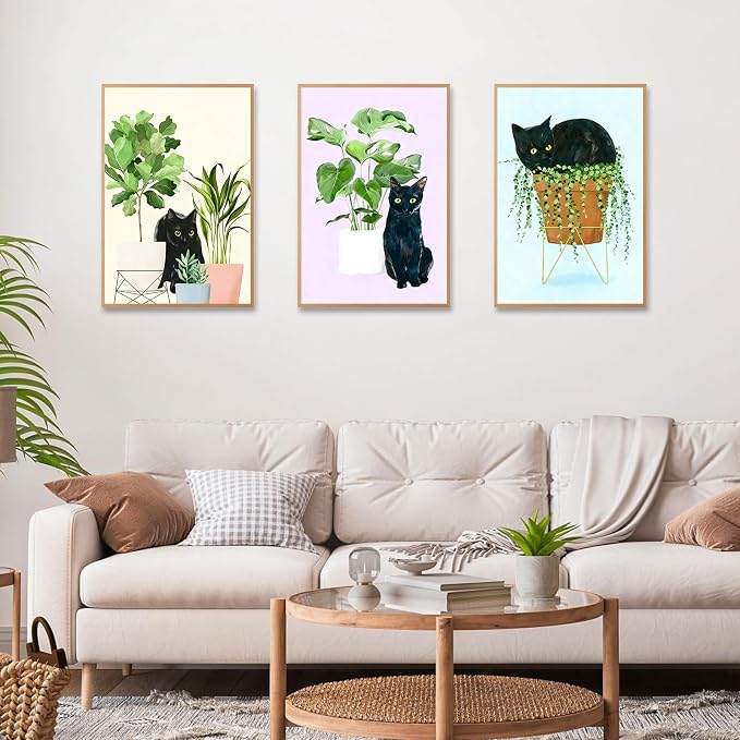6 Pack Paint by Numbers Kit for Adults & Beginners, Black Cat & Green Plant | Paint by Number Kits on Canvas without Frame, 8x12 Inch, DIY Painting Kit for Home Wall Decor, Gifts for Women & Men