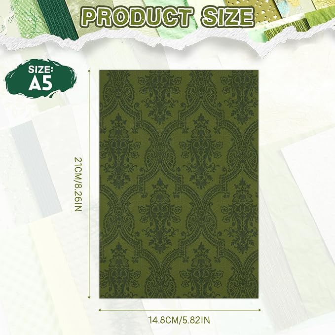 50 Sheets Green Scrapbook Paper, Textured Scrapbook Papers & Mesh Fabric