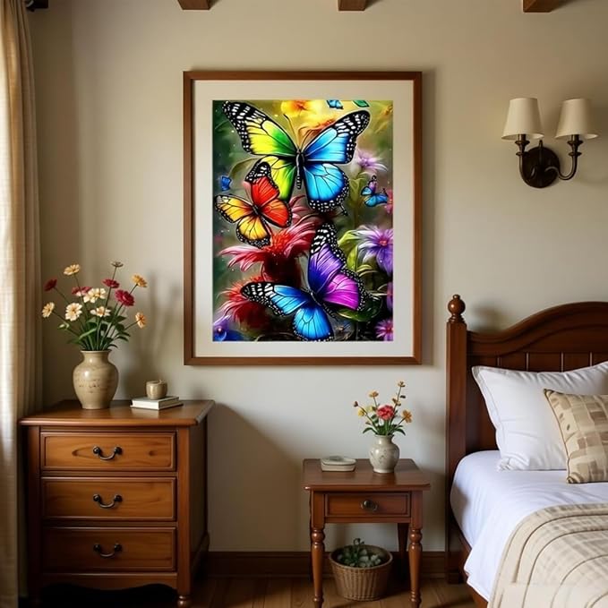TOPMCYSG Butterfly Diamond Art Kits for Adults,Flowers 5D Diamond Painting Kits for Beginners,Round Full Drill DIY Diamond Dots Paintings,Diamonds Pictures Gem Art for Home Wall Decor 12X16 inch