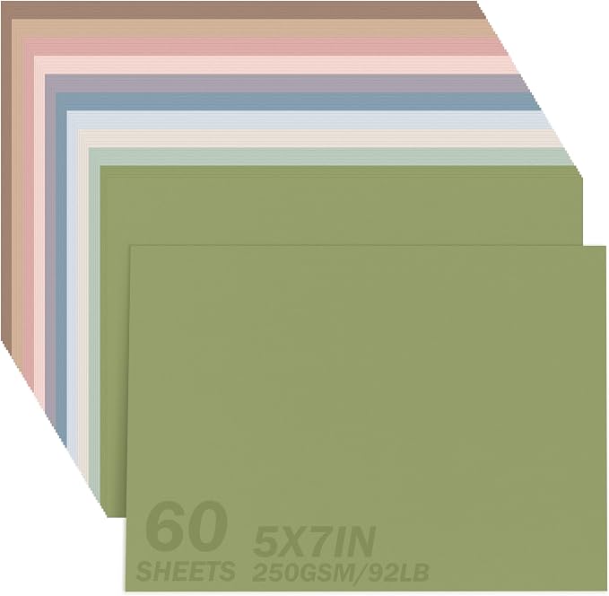 5x7 Inch Cardstock Morandi Mixed Colors 250GSM/92LB 60 Sheets Card Stock