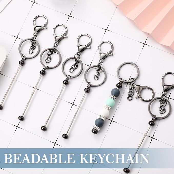 Tondiamo 12 Pcs Beadable Keychains Bars Bulk Blank Beaded Metal Keychain for Craft DIY Gift