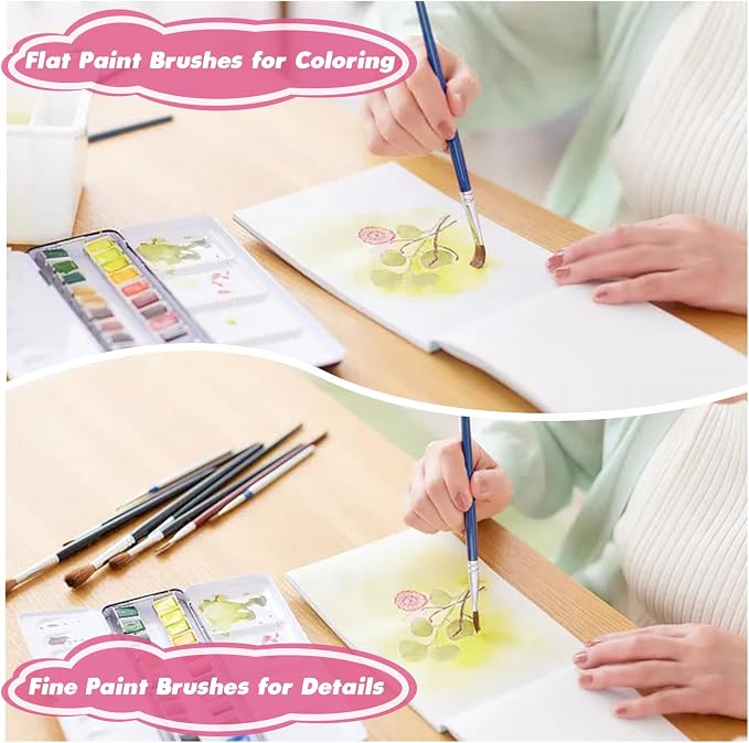 Small Paint Brushes Bulk, 110 Pcs Flat Tip Round Acrylic Paint Brushes for Kids Classroom Acrylic Watercolor Canvas Face Painting Touch Up