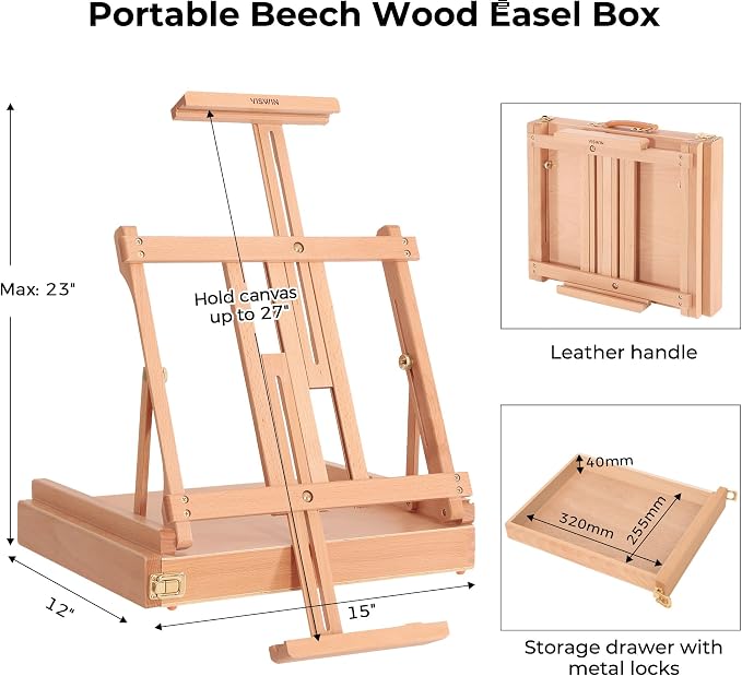 VISWIN Deluxe Oil Paint Set with Beech Wood Easel Box, Advanced Painting Kit with Paint Brush, Canvas, Palette, Oil Cup, Brush Washer, Pencils, Art Supplies, Painting Set for Adult, Artist, Beginners
