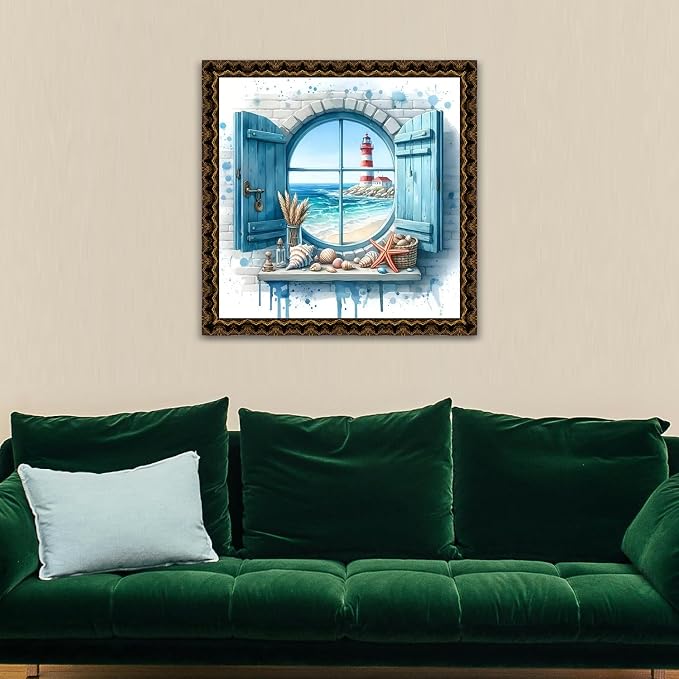 MBNTJHT Lighthouse Paint by Numbers Kit for Adults,DIY Lighthouse Landscape Acrylic Paint by Number Kits for Adult Beginners,Sea Scenery Oil Painting Kits for Home Wall Decor 16X16 Inch.