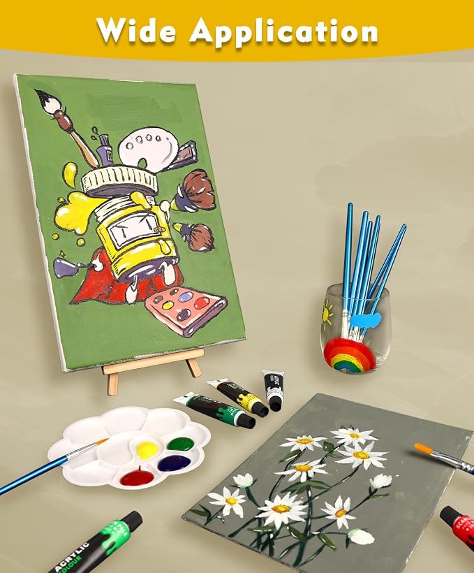 Colorful Acrylic Painting Kit, 24 Colors Paint Set with Brushes & Easel | Smooth blending, versatile art supplies for canvas painting, crafts, home project &creative gifts for beginners &artists
