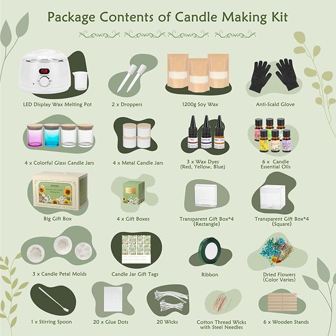 ZEROMX Candle Making Kit for Adult Beginners with Digital Wax Melting Pot | Premium candle craft supplies featuring candle molds & gift boxes. Complete DIY set for home decor and gift giving.