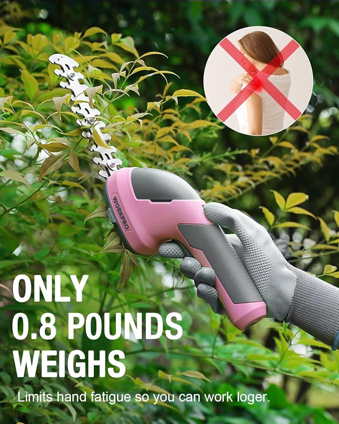 WORKPRO 7.2V Cordless Grass Shear & Shrubbery Trimmer, Pink Ribbon
