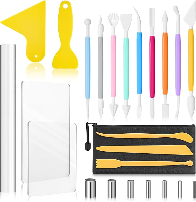 Amrules 25 Pcs Polymer Clay Sculpting Tools Kit for Adults | Multi-Functional for Carving, Dotting & Molding, Ideal for Art Class & Pottery Studio, Comes with Zipper Storage Bag