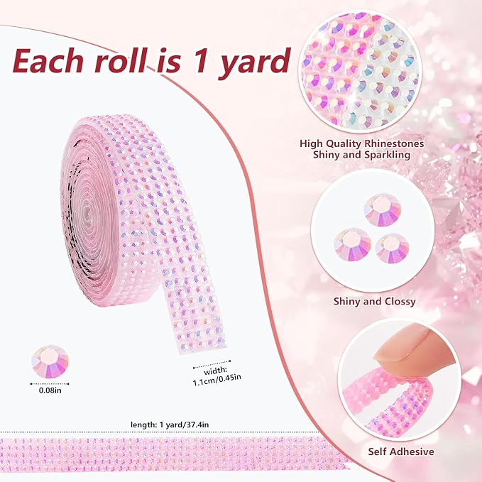 16-Yard Bedazzling Strips, 5-Rows 16-Rolls Rhinestone Ribbon Self Adhesive, 16 Colors Bedazzling Kit, Rhinestones for Crafting,Rhinestone Strips for DIY Craft, 0.45inch Width