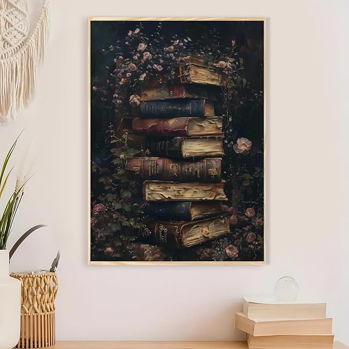Floral Books Paint by Numbers Kit for Adults Framed Canvas, Frameworkless