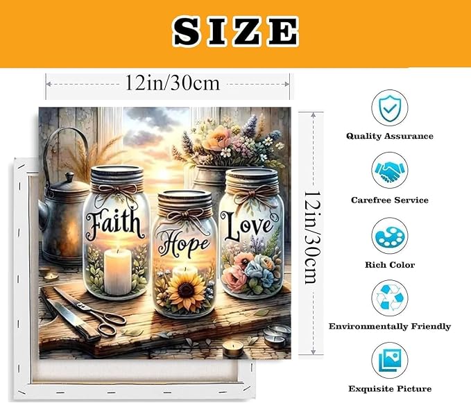 VIGEGU Faith,Hope,Love Paint by Numbers Kit for Adults with Frame | Paint by Number for Beginner DIY Wishing Bottle Adult Paint by Number Kits for Home Decor 12x12inch