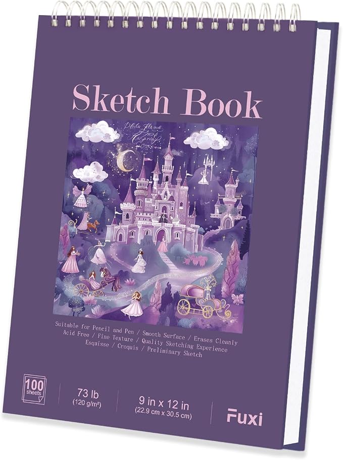 Purple Sketch Book for Women - 9"x12" Girls Sketchbook, 100 Sheets (73lb/120gsm) Drawing Paper for Kids, Art Supplies for Girls Ages 8-12, Beginners, and Adults, Mothers Day Gifts,1-Pack.